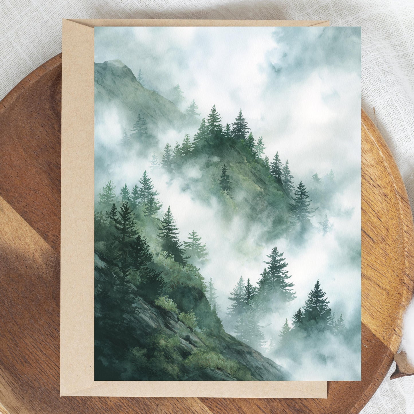 Misty Mountain Pine Tree Greeting Card