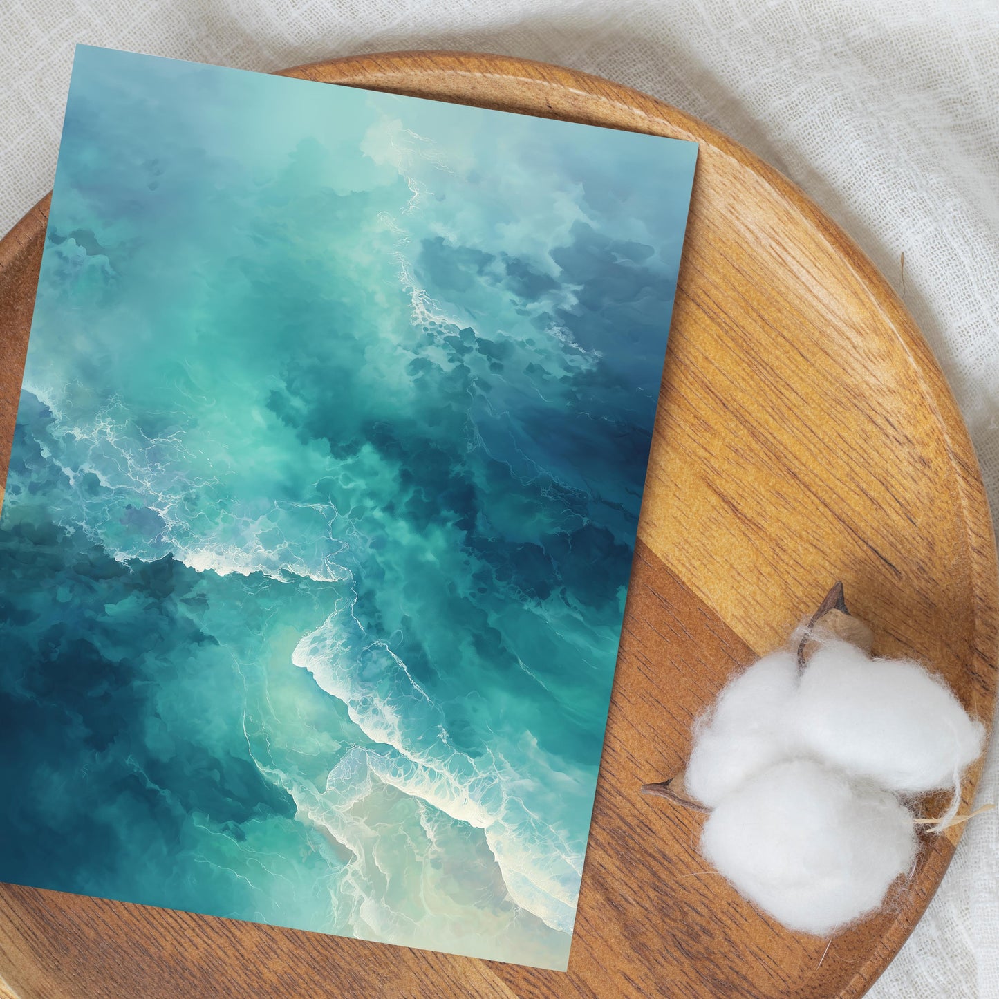 Abstract Teal Ocean Waves Greeting Card