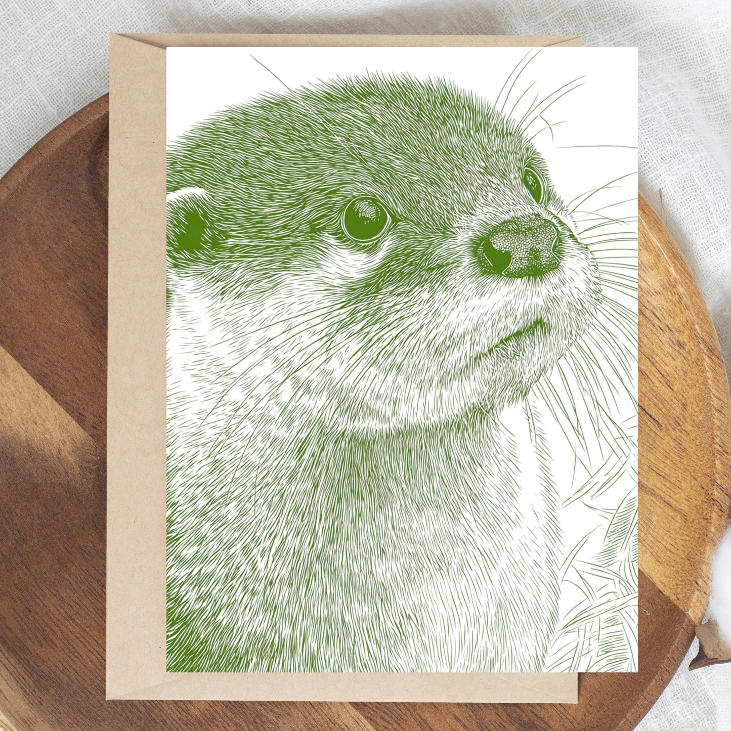 Cute Otter Linocut Style Greeting Card