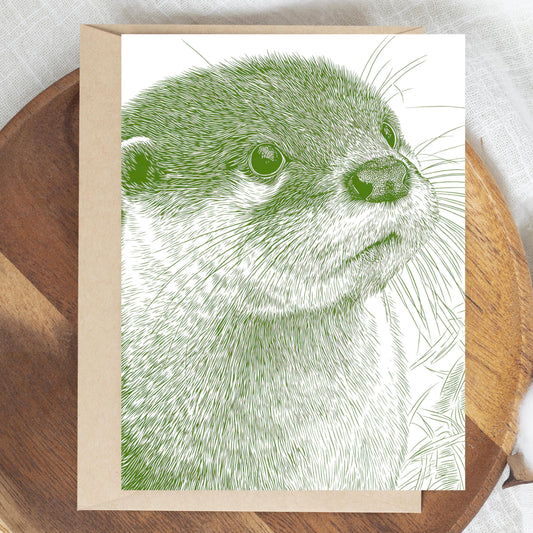 Cute Otter Linocut Style Greeting Card