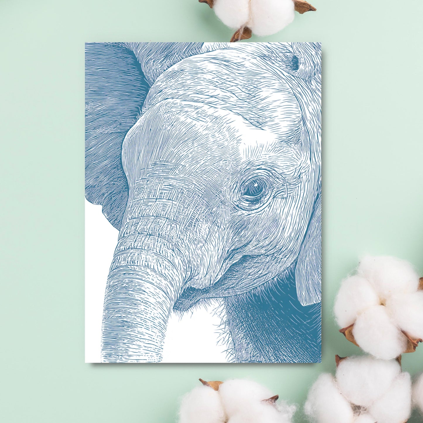 Elephant Linocut Style Greeting Card
