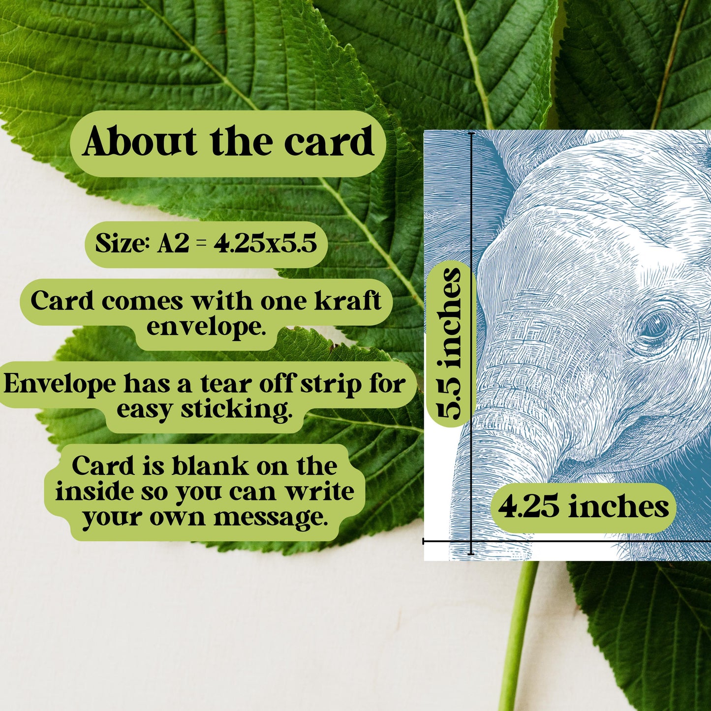 Elephant Linocut Style Greeting Card