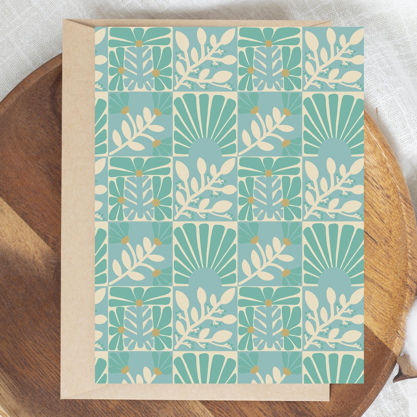 Teal Floral Geometric Greeting Card