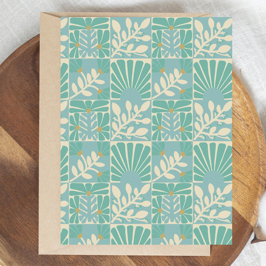 Teal Floral Geometric Greeting Card