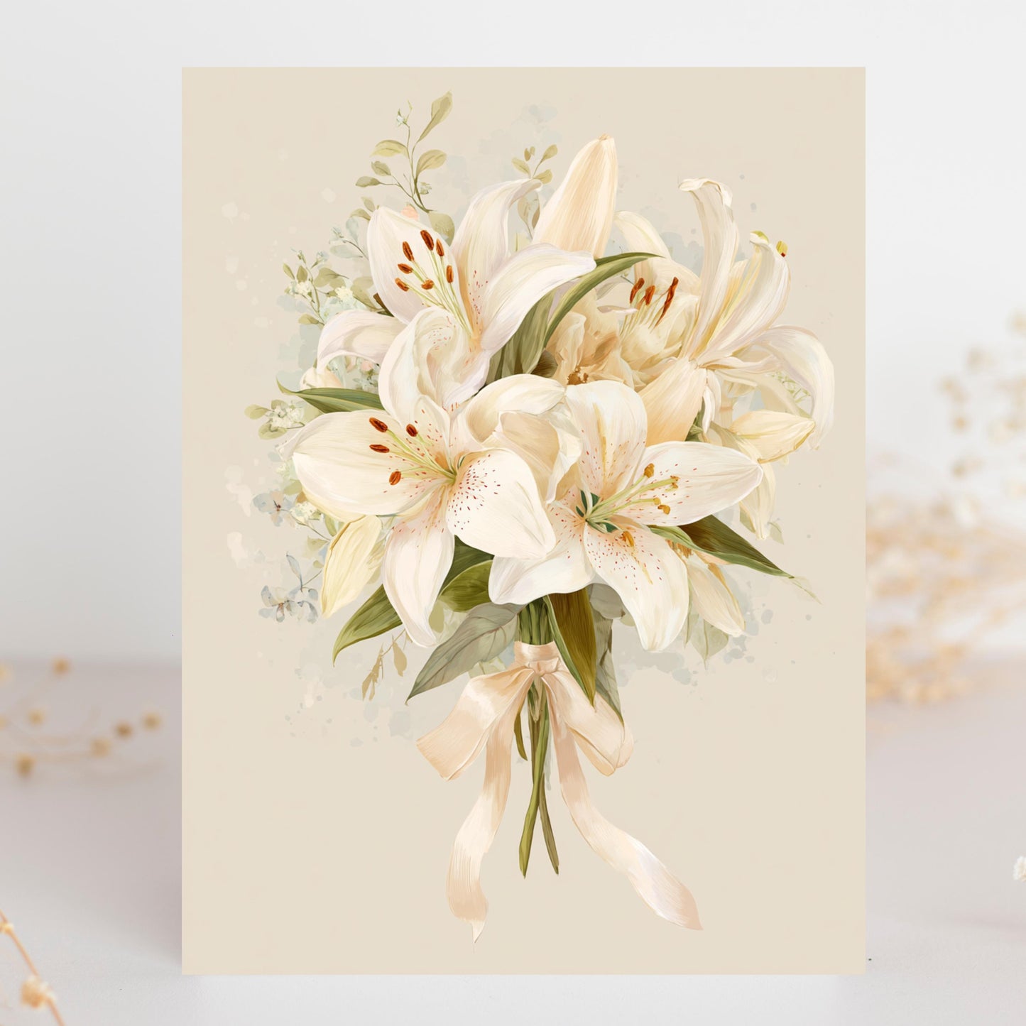 White Lily Bouquet Greeting Card