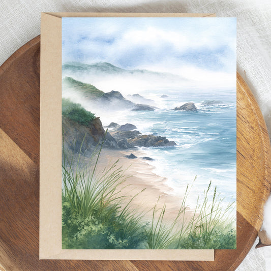 Misty Coastal Watercolor Greeting Card