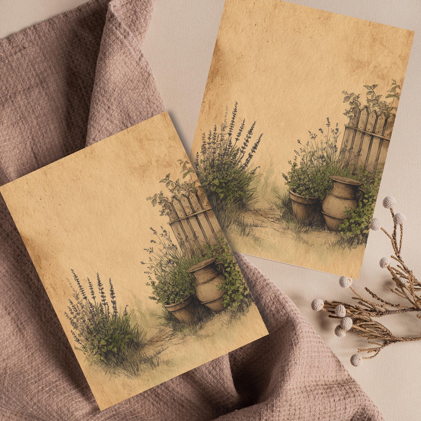 Cottage Garden Note Card, Rustic Herb Garden Stationery