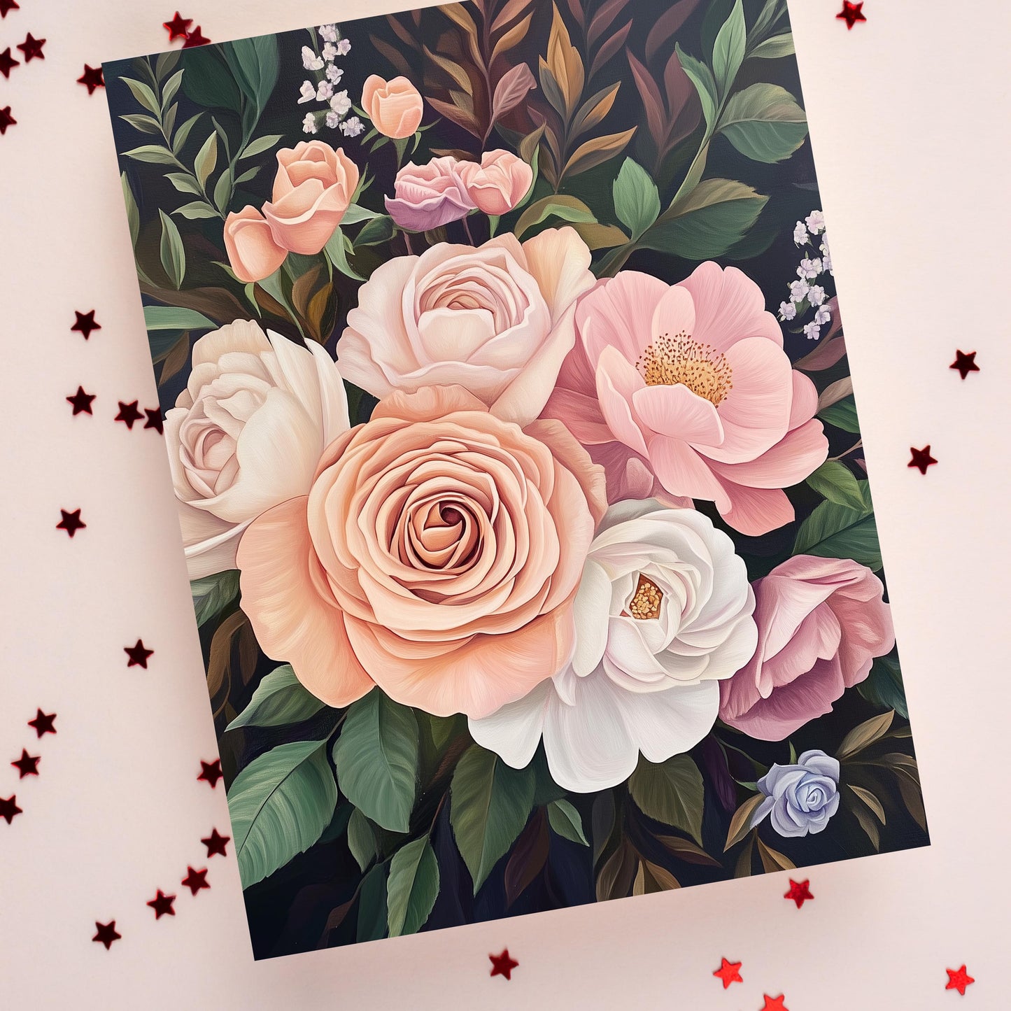 Dark Botanical Rose Greeting Card