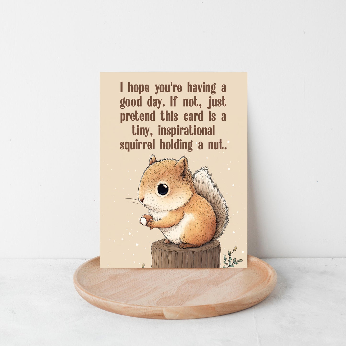 Greeting Card, Cartoon Squirrel Holding a Nut