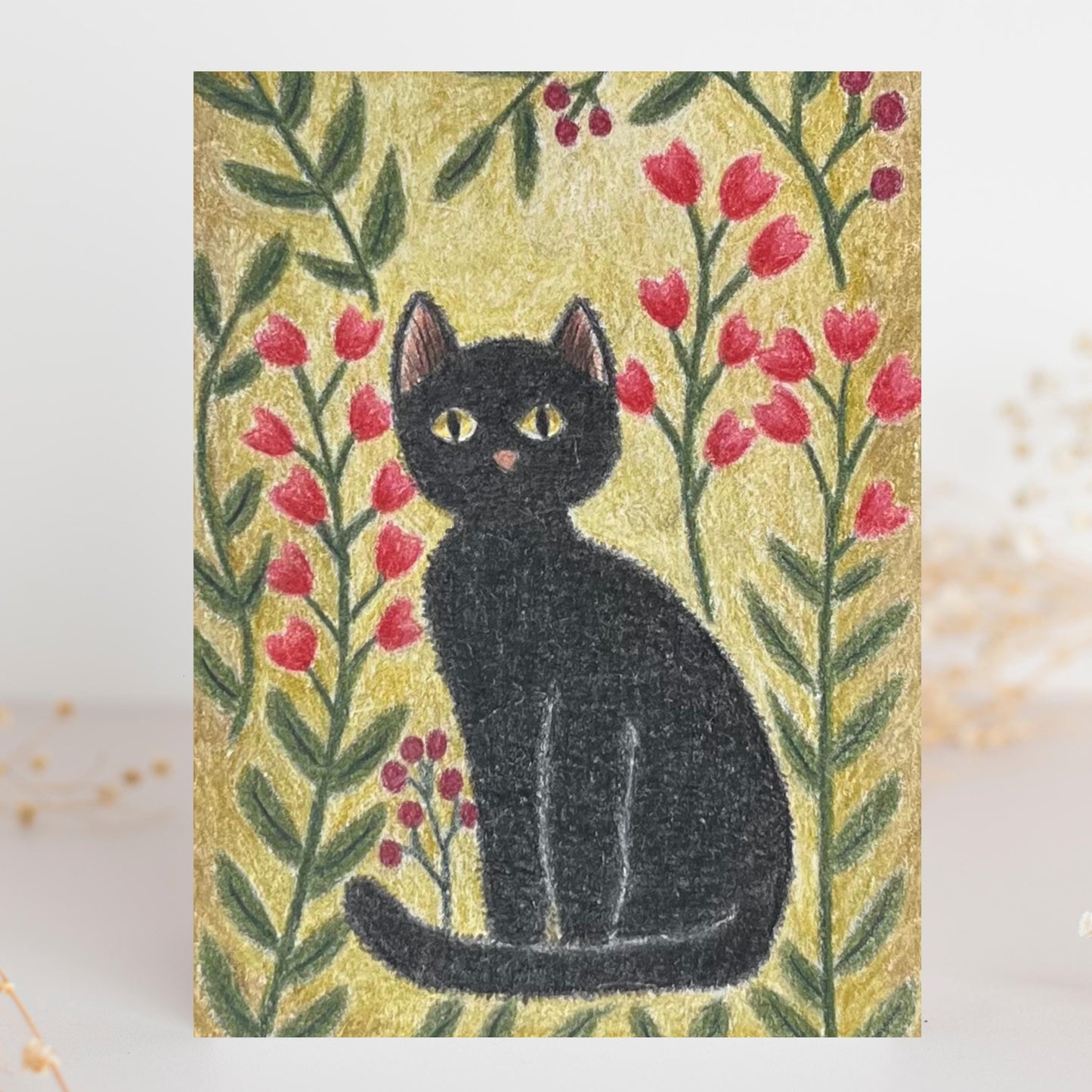 Hand Drawn Black Cat Greeting Card