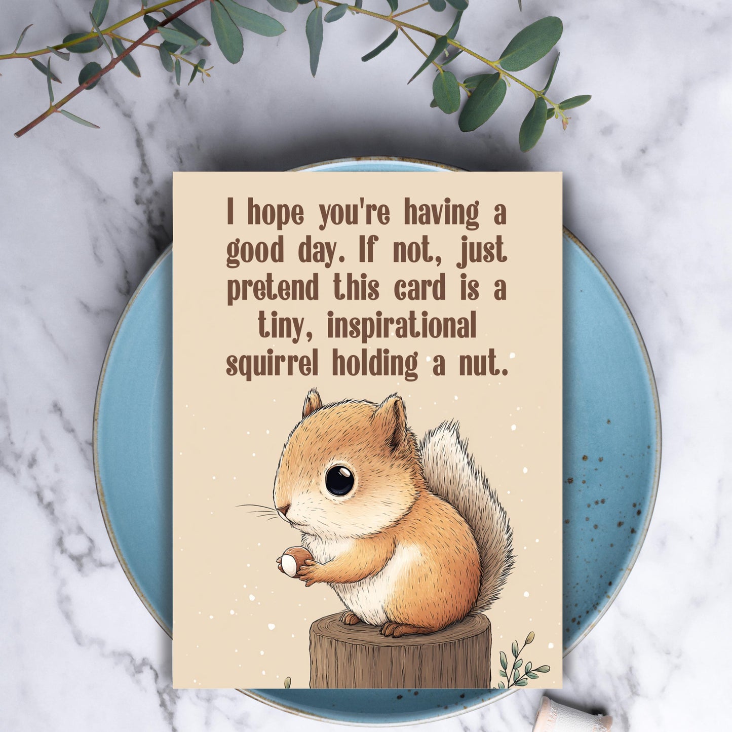 Greeting Card, Cartoon Squirrel Holding a Nut