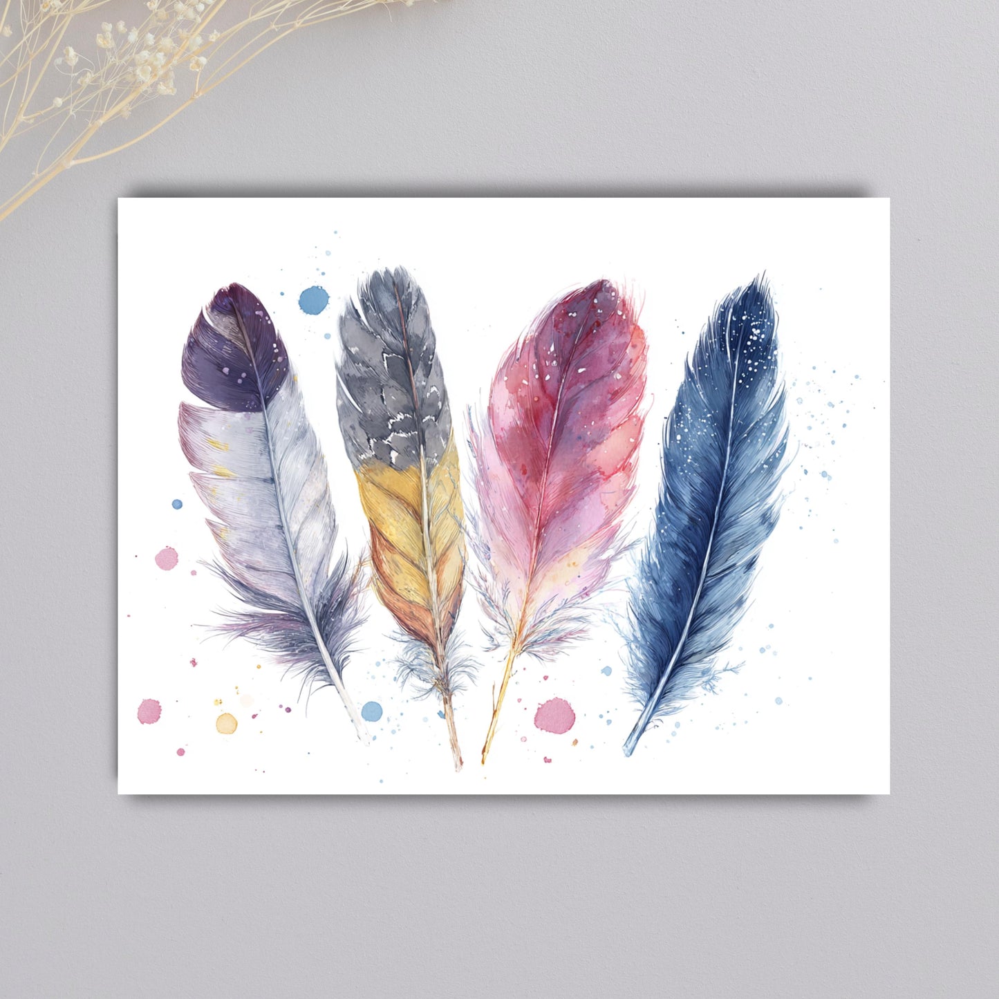 Boho Watercolor Feathers Greeting Card