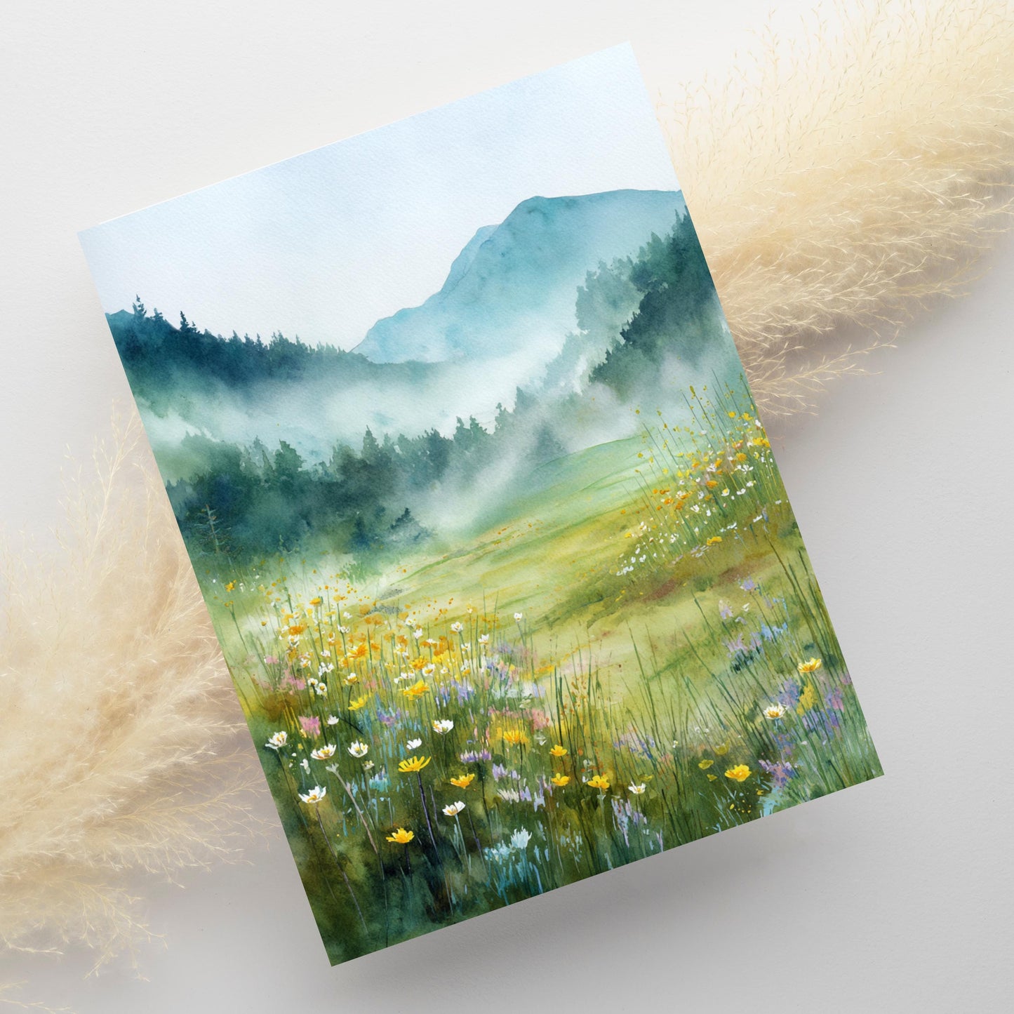 Watercolor Mountain Meadow Greeting Card