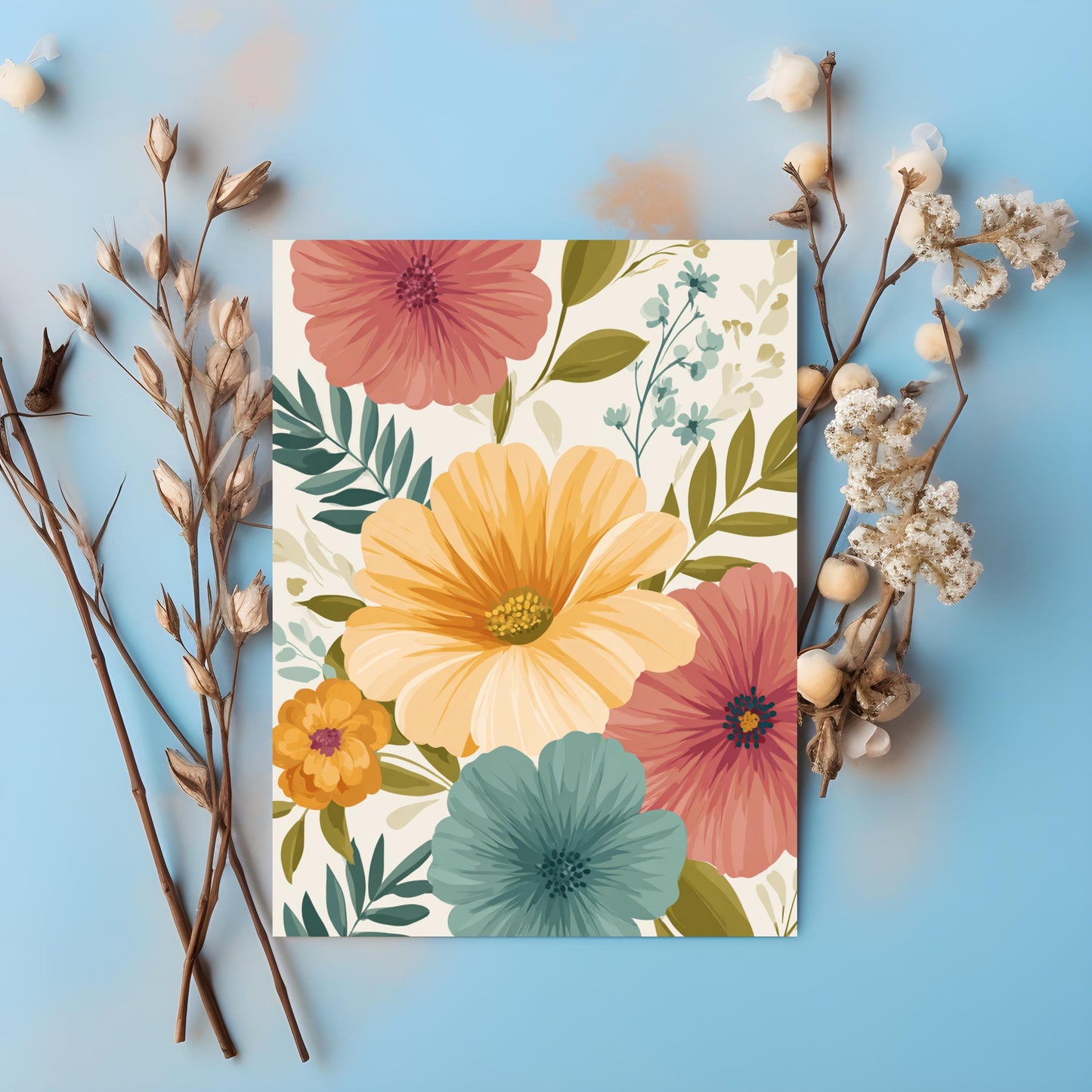 Floral Greeting Card: Heavy Cardstock Note Card with Kraft Envelope