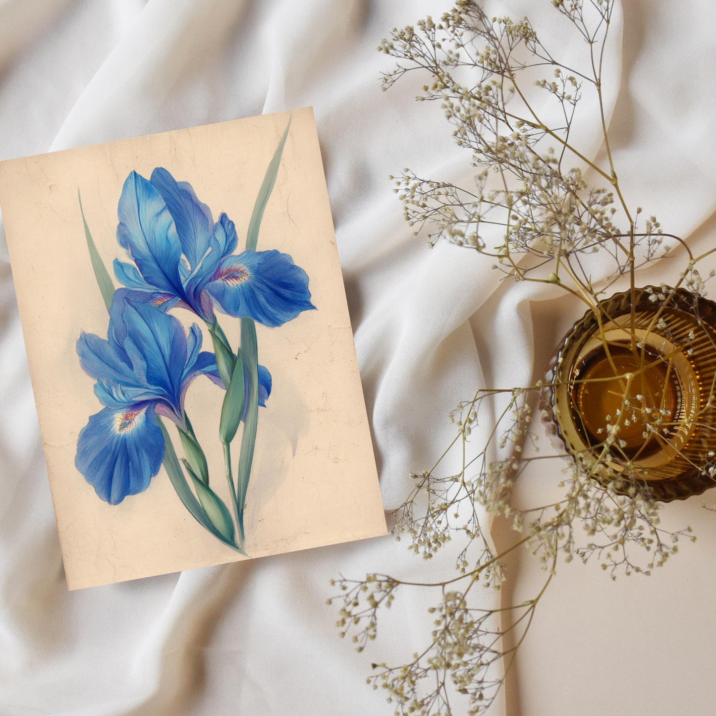 Blue Iris Watercolor Greeting Card