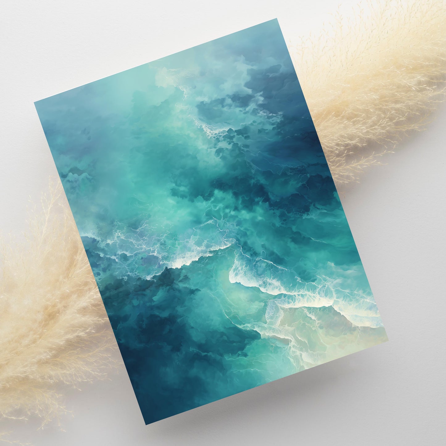 Abstract Teal Ocean Waves Greeting Card