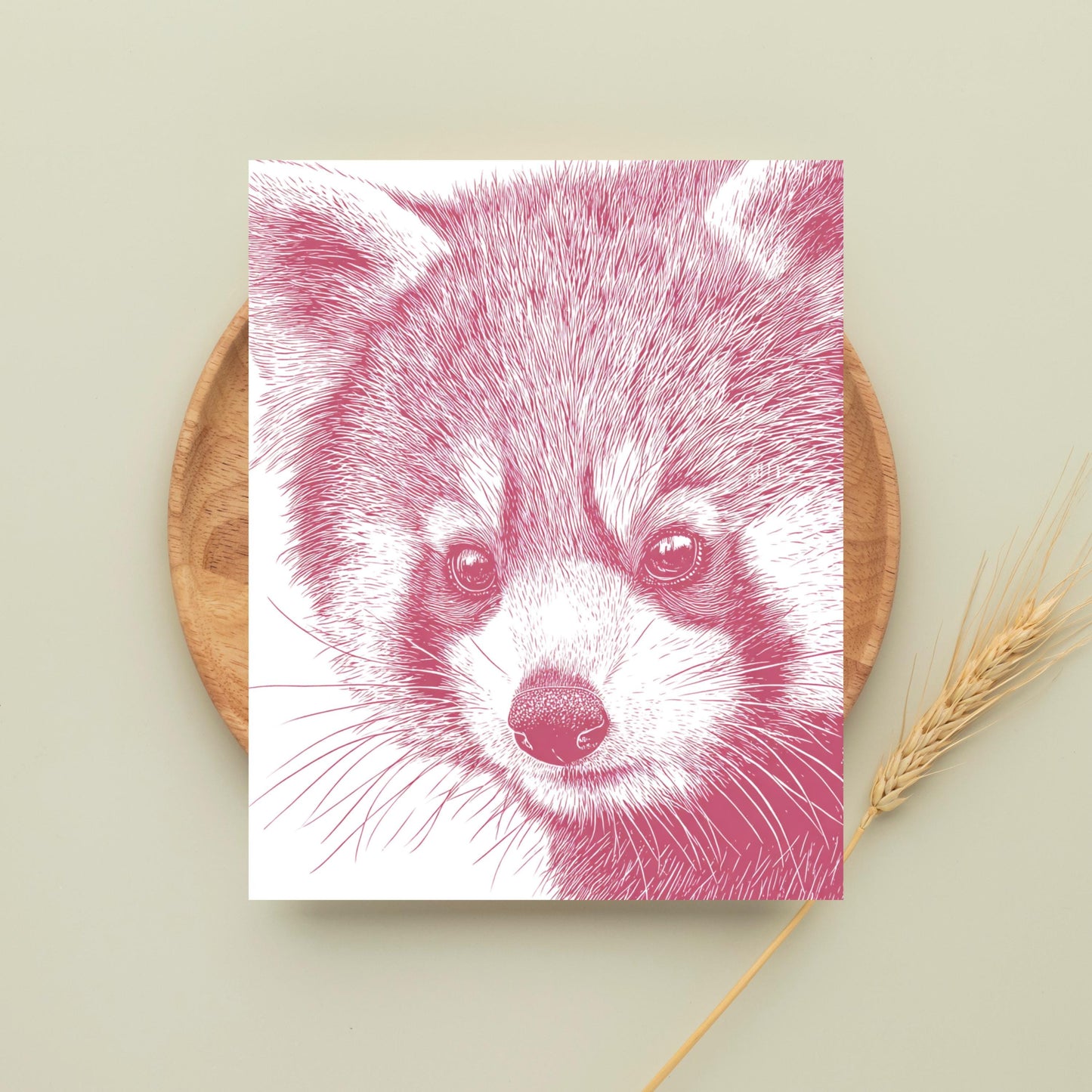 Red Panda Greeting Card: Linocut Style Animal Art