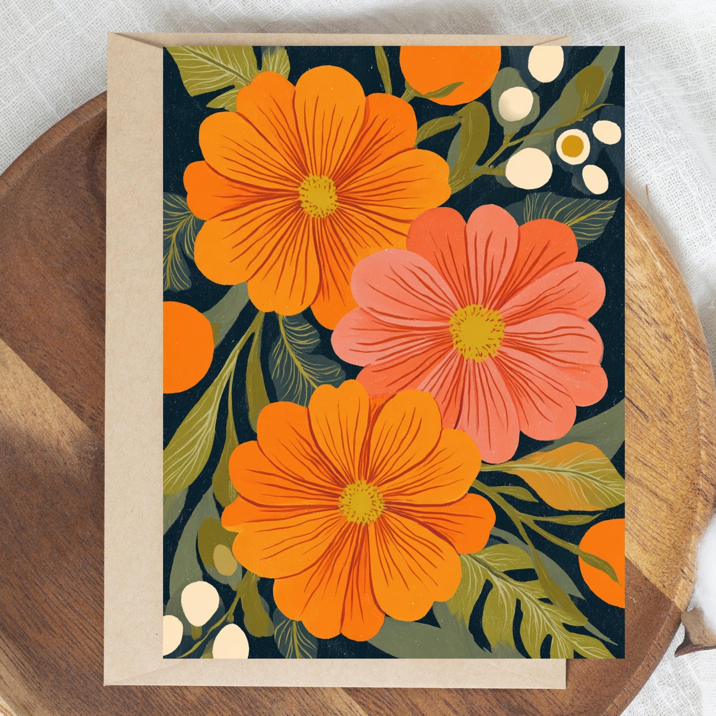 Orange and Coral Zinnia Note Card