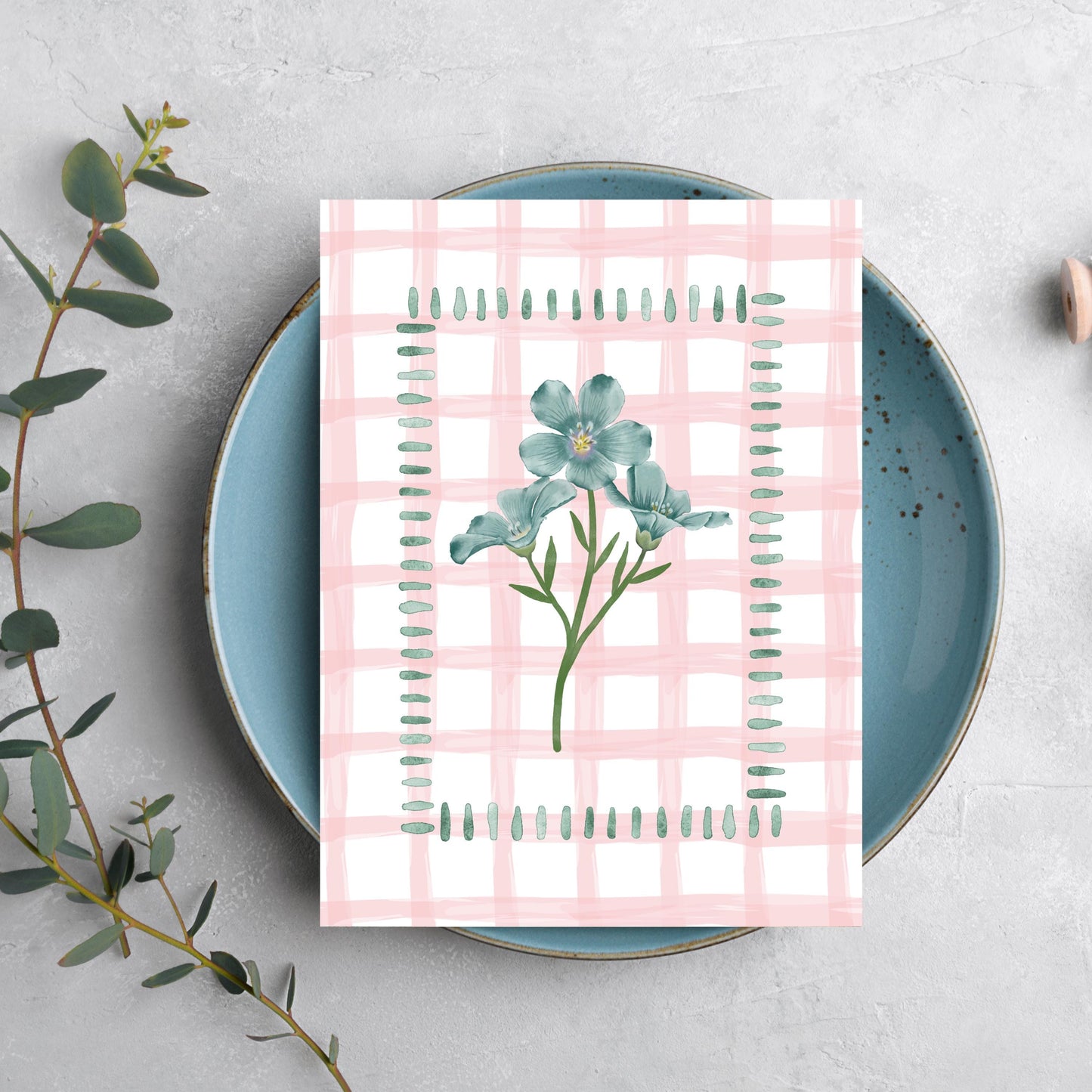 Pink Gingham Flower Card