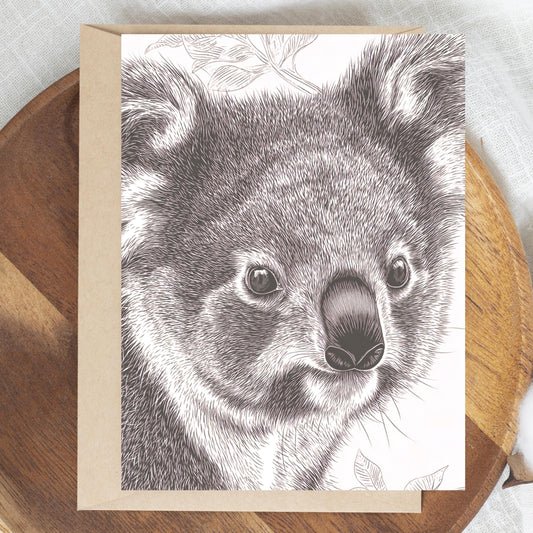 Cute Koala Linocut Style Greeting Card