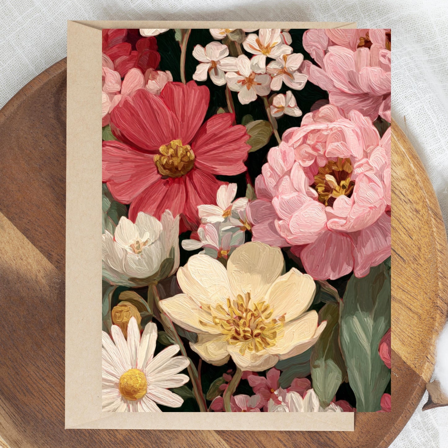 Painted Peony & Dahlia Greeting Card