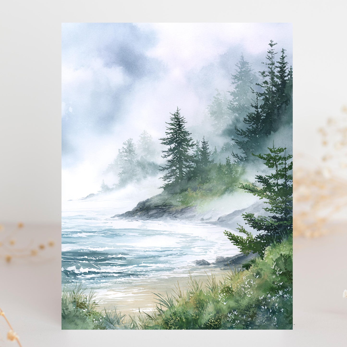 Misty Coastal Pine Tree Greeting Card