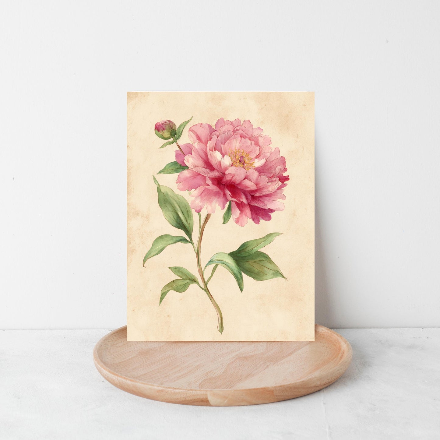 Peony Watercolor Greeting Card: Rustic Floral Note Card