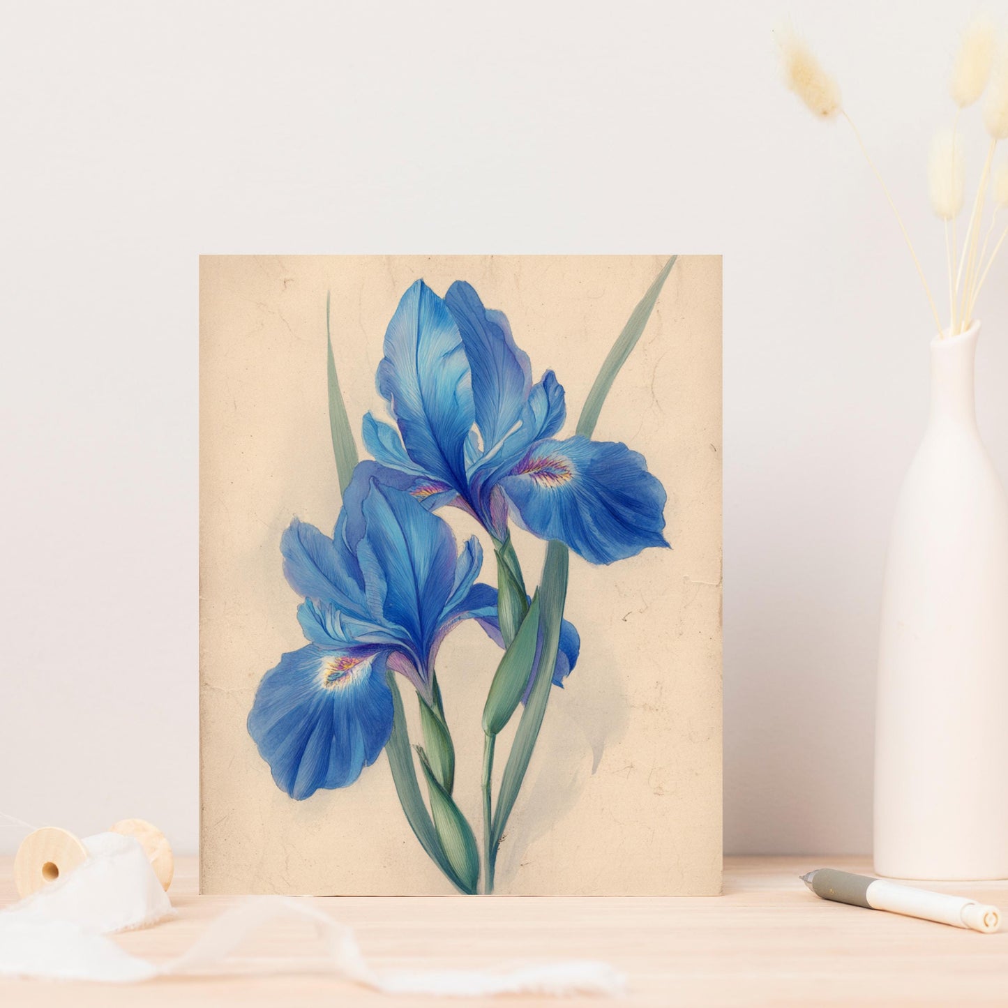 Blue Iris Watercolor Greeting Card