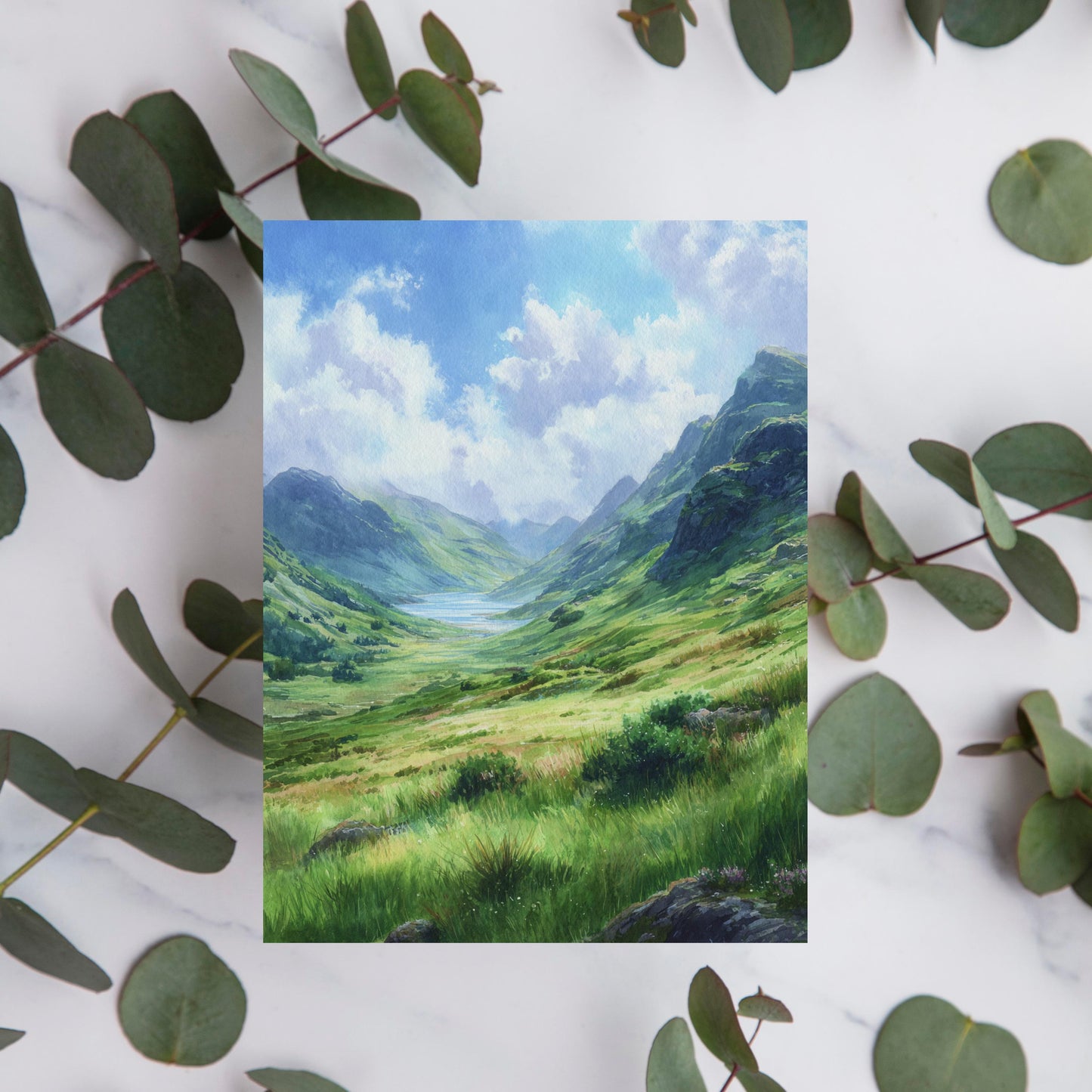 Watercolor Highland Landscape Greeting Card: Scottish Art Note Card