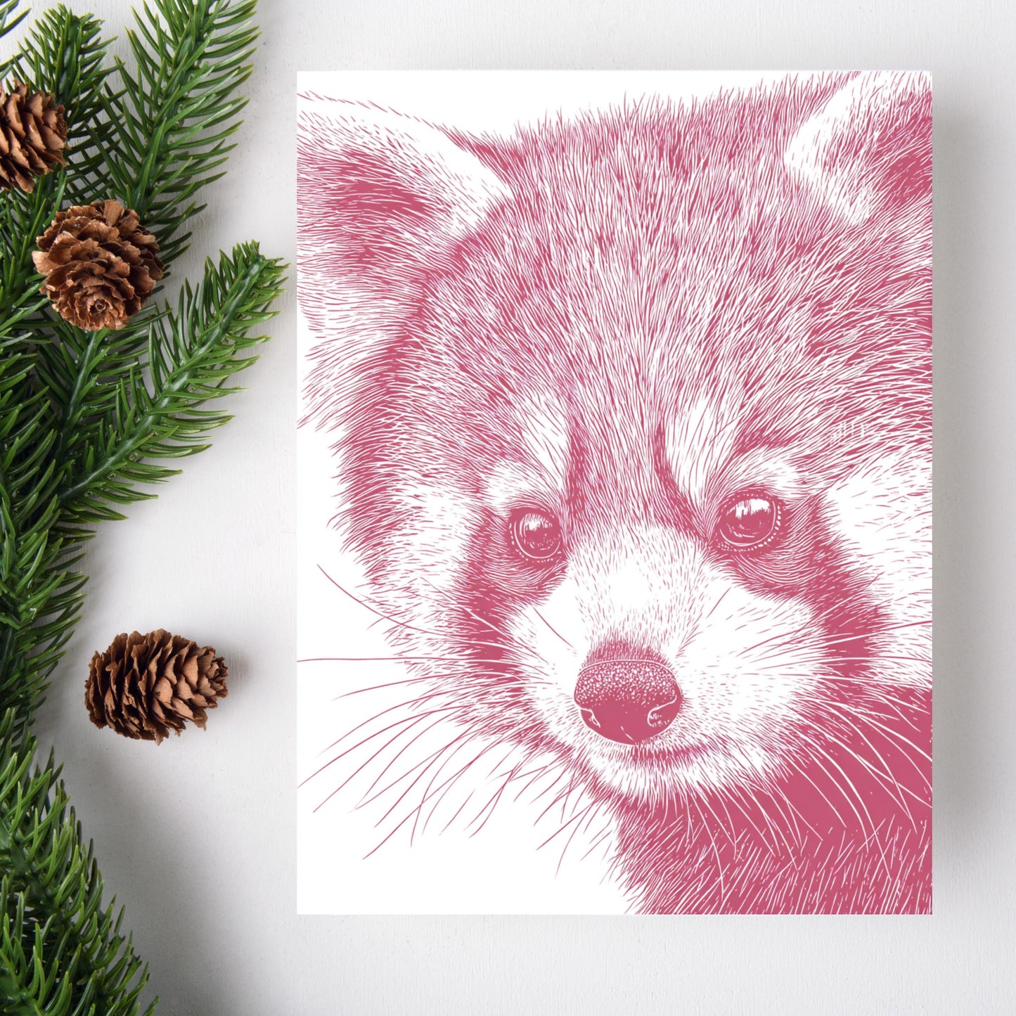 Red Panda Greeting Card: Linocut Style Animal Art