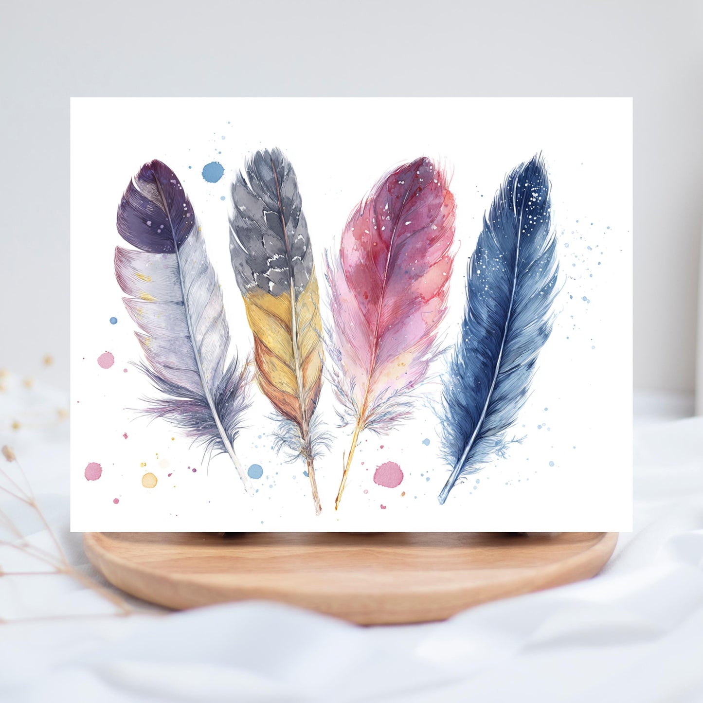 Boho Watercolor Feathers Greeting Card