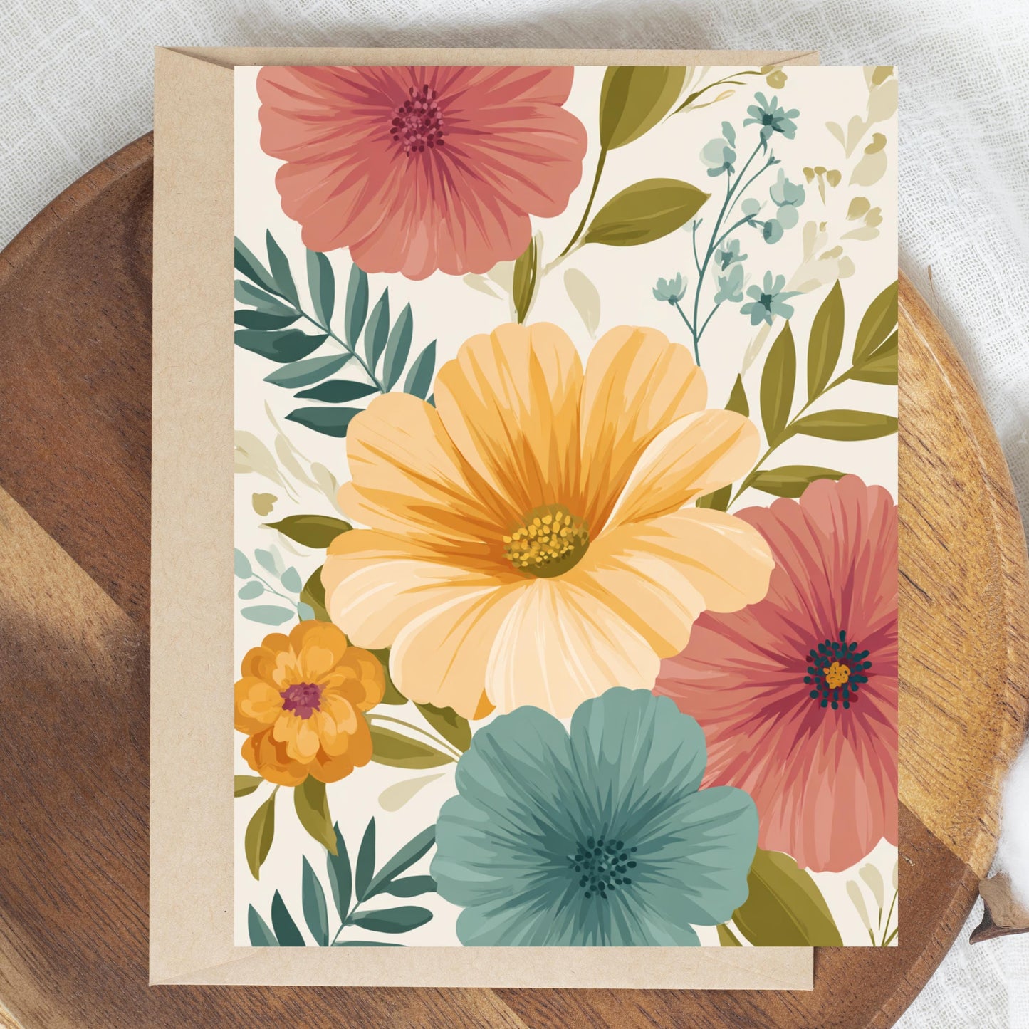 Floral Greeting Card: Heavy Cardstock Note Card with Kraft Envelope