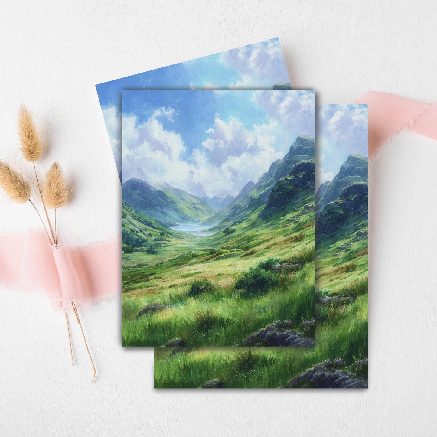 Watercolor Highland Landscape Greeting Card: Scottish Art Note Card