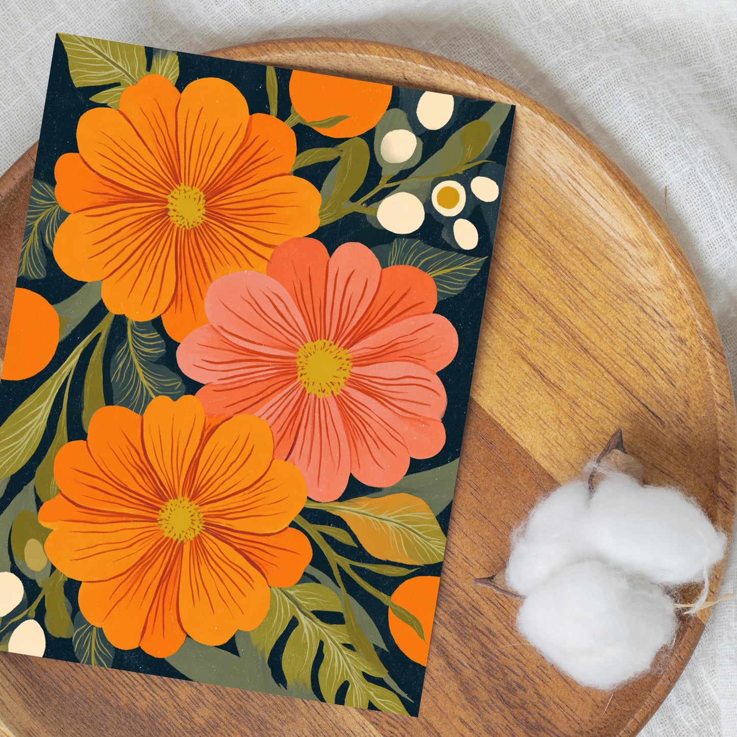 Orange and Coral Zinnia Note Card