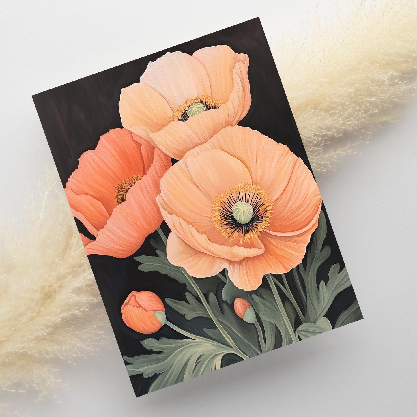 Moody Botanical Peach Poppy Card