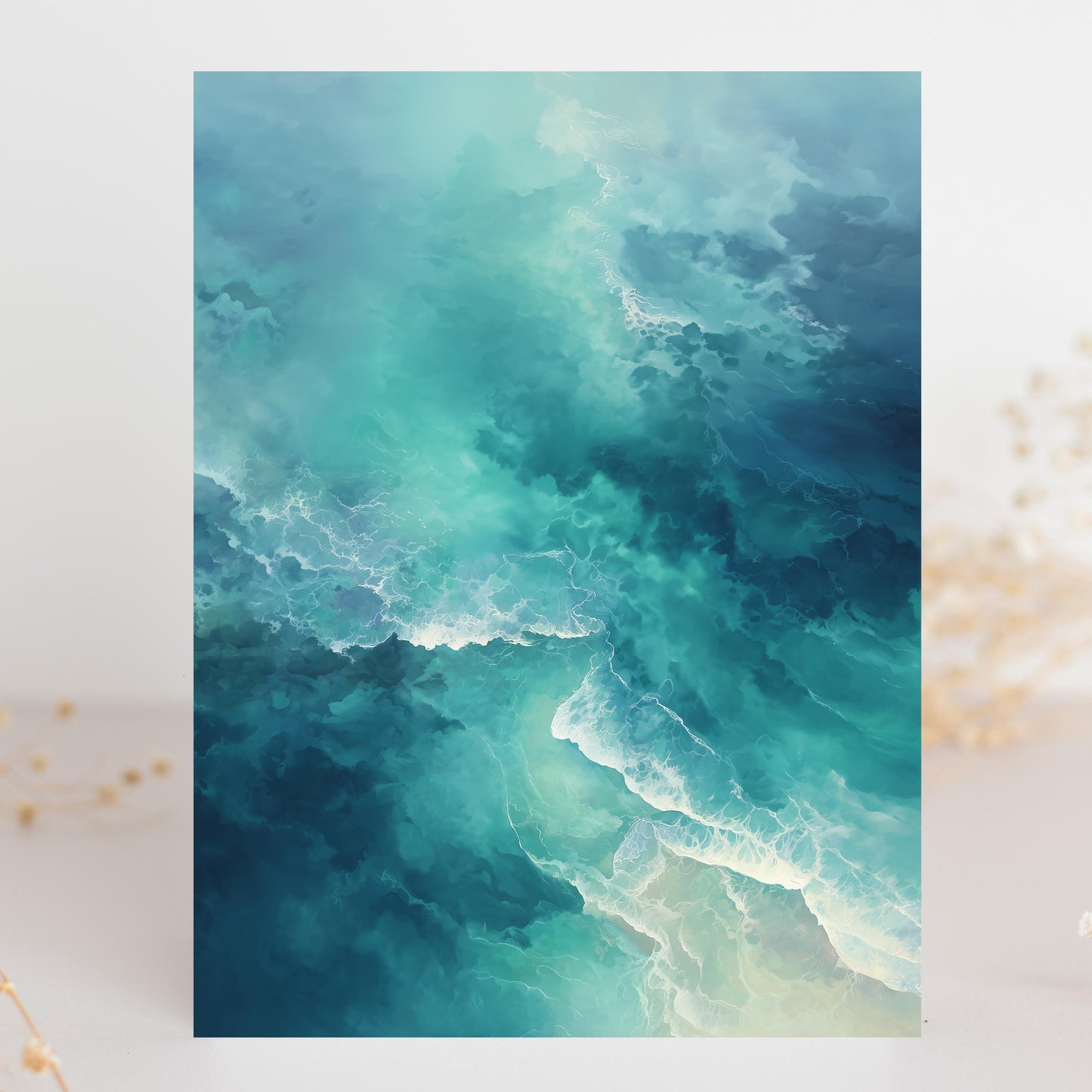 Abstract Teal Ocean Waves Greeting Card