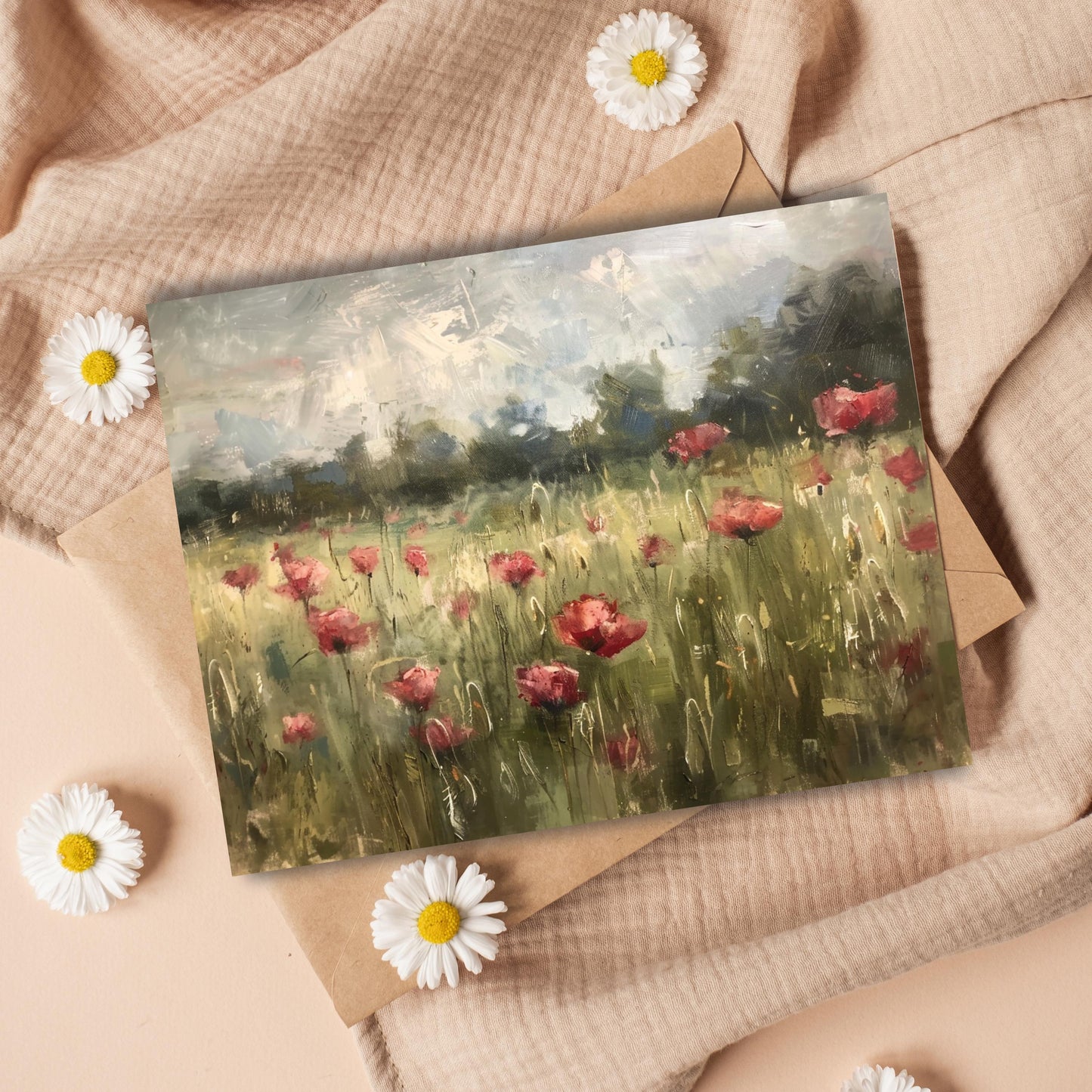 Impressionist Red Poppy Field Greeting Card