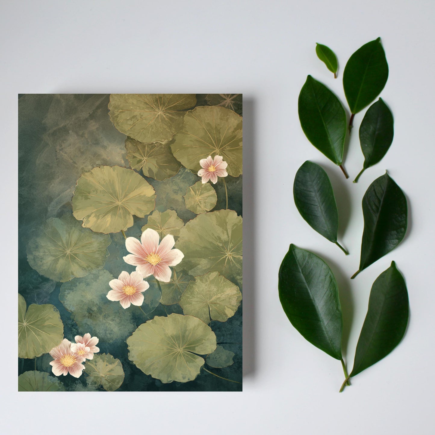 Moody Botanical Water Lily Greeting Card