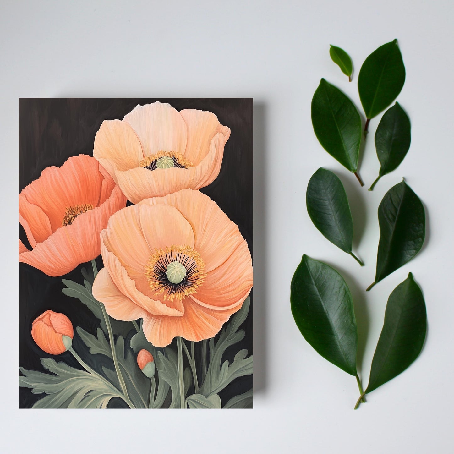 Moody Botanical Peach Poppy Card