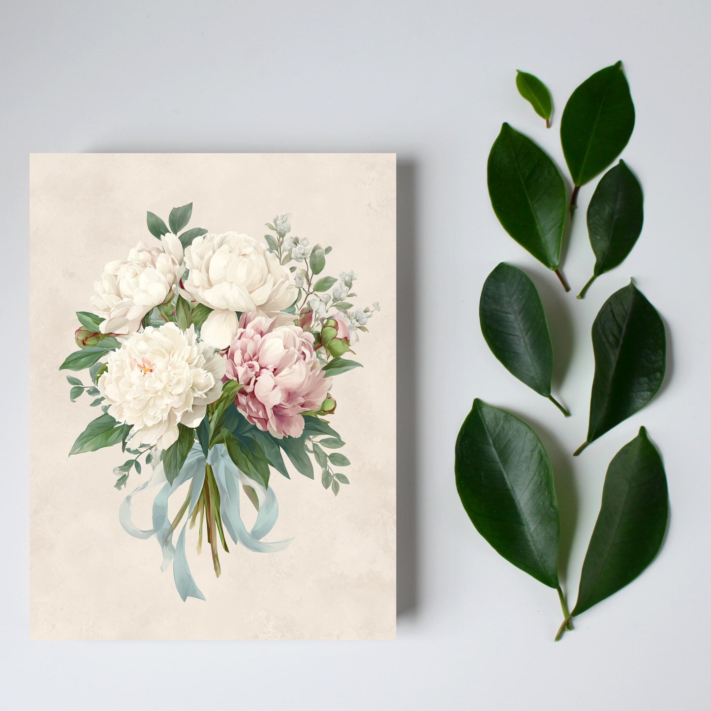 Peony Bouquet Greeting Card, Pink and White Floral Stationery
