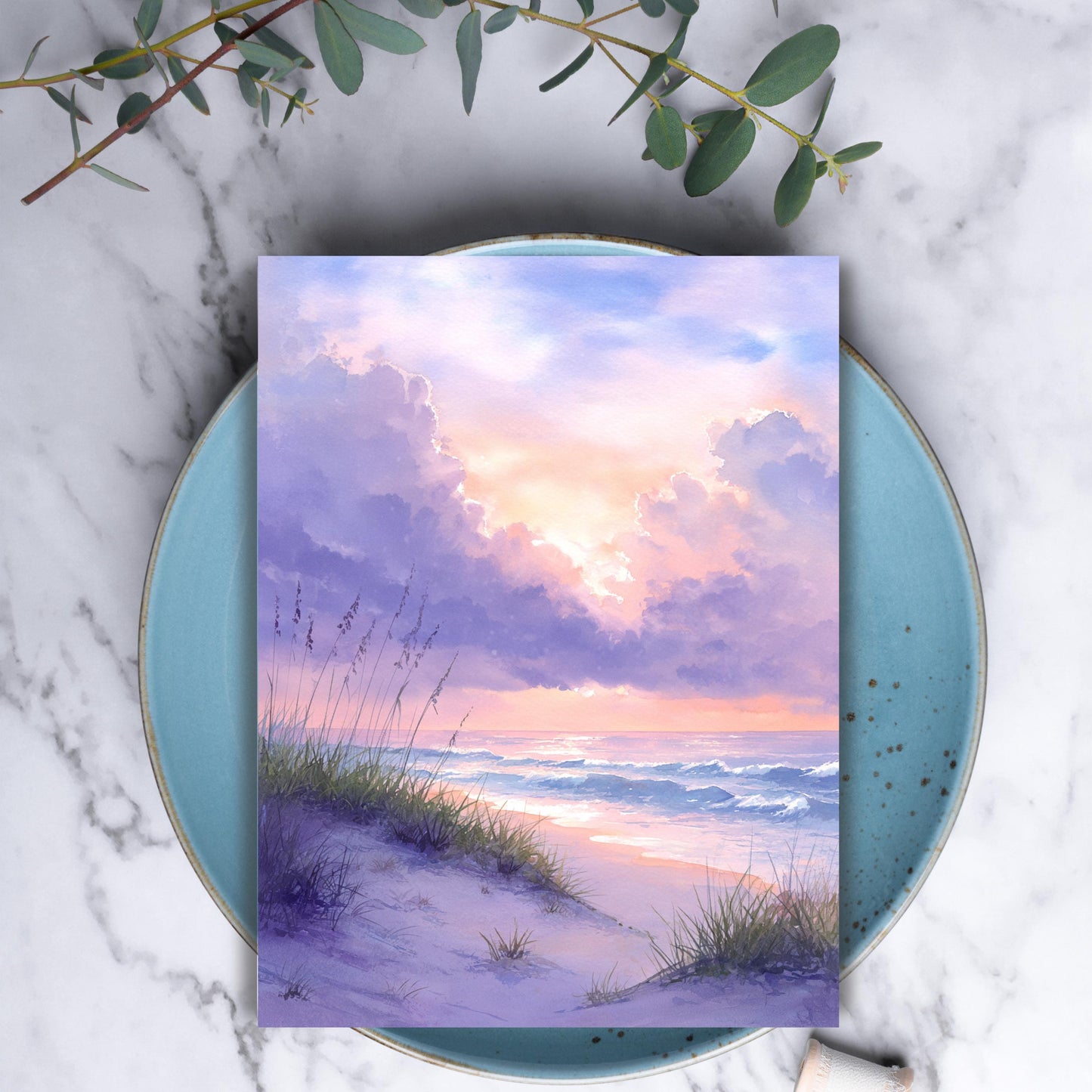 Watercolor Beach Sunset Greeting Card