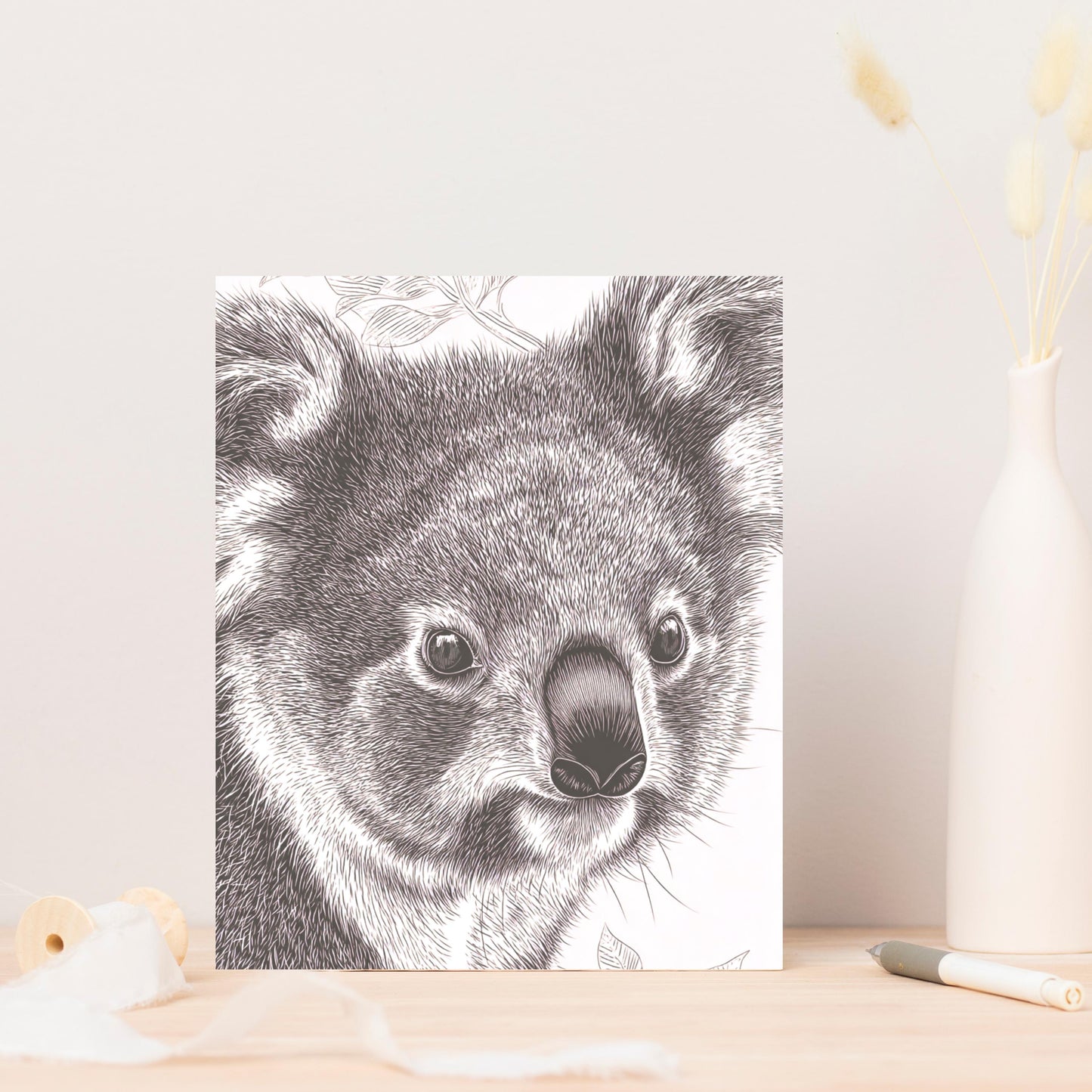 Cute Koala Linocut Style Greeting Card