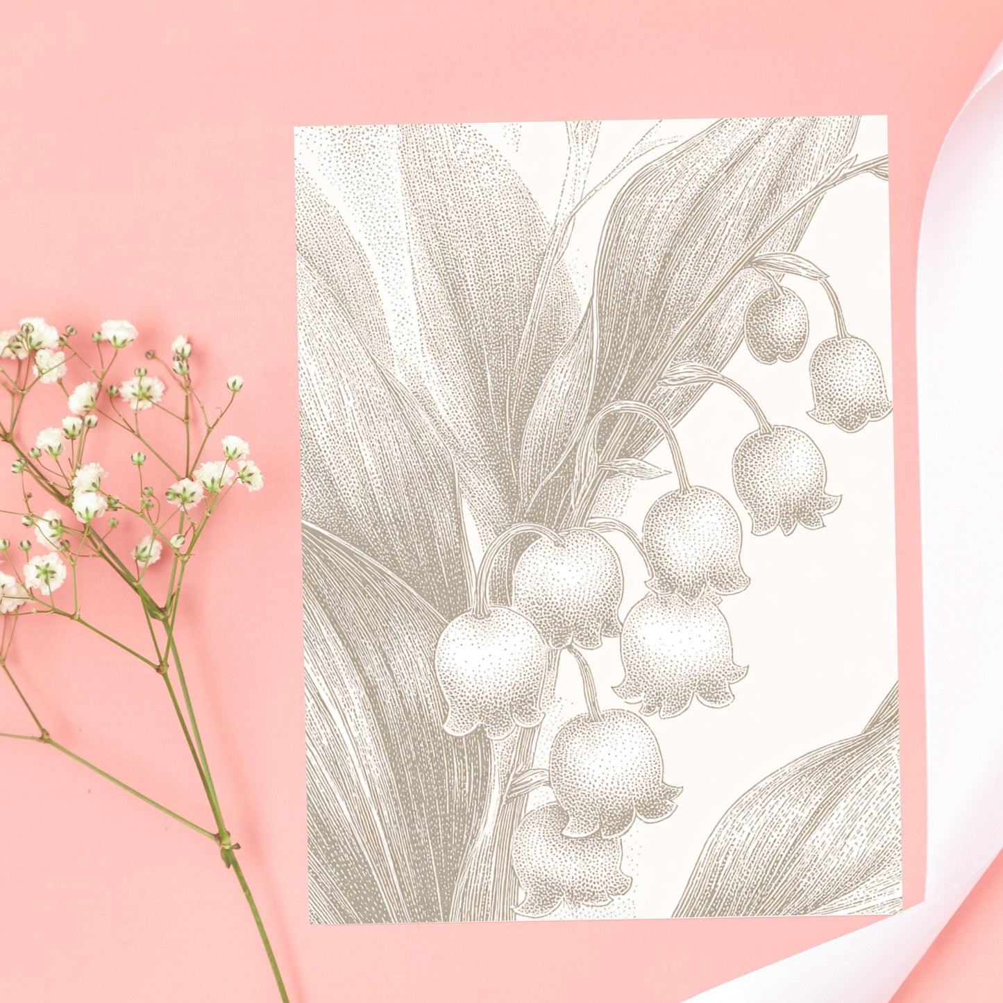 Lily of the Valley Linocut Greeting Card: Floral Art Note Card
