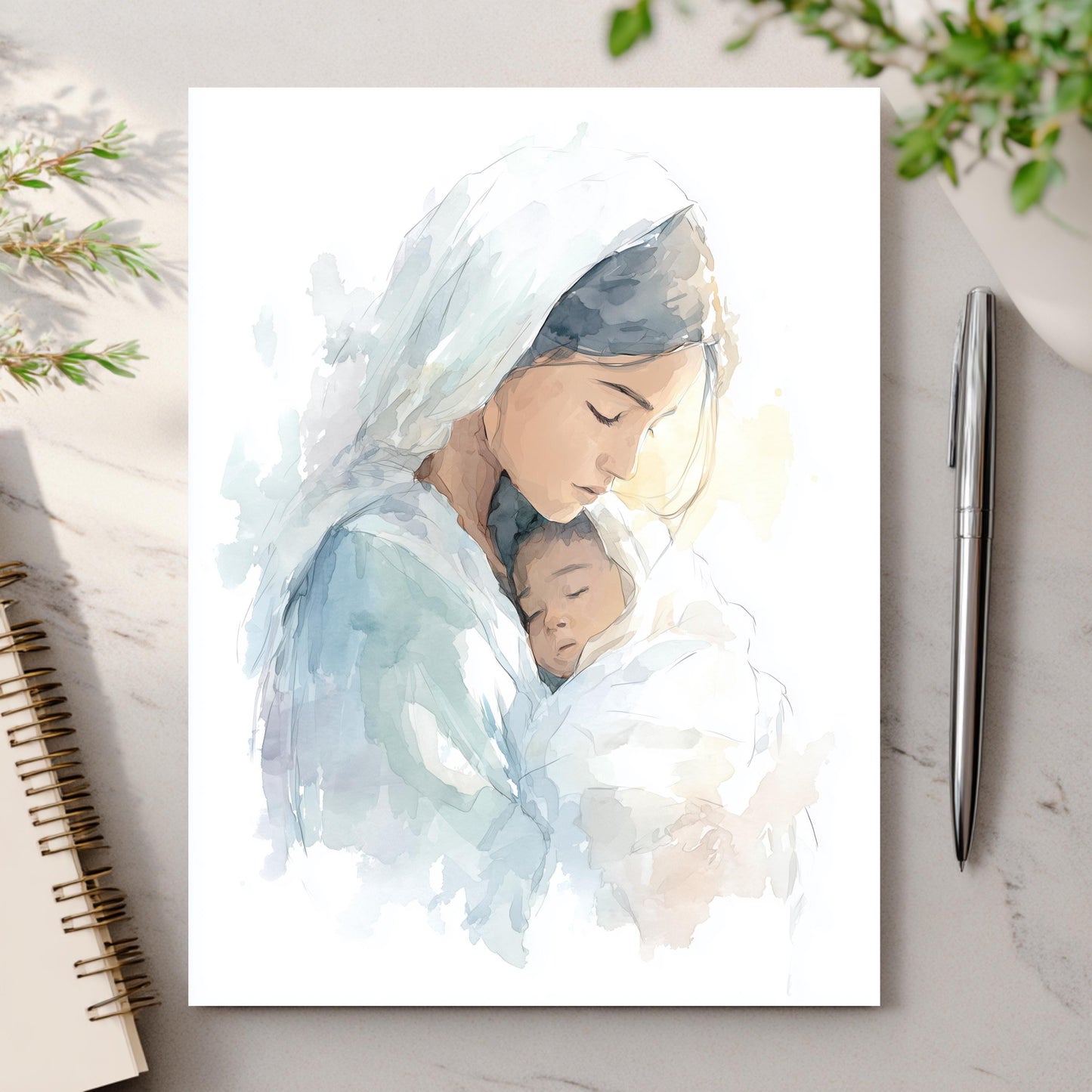 Christmas Nativity Greeting Card, Mary and Baby Jesus Card