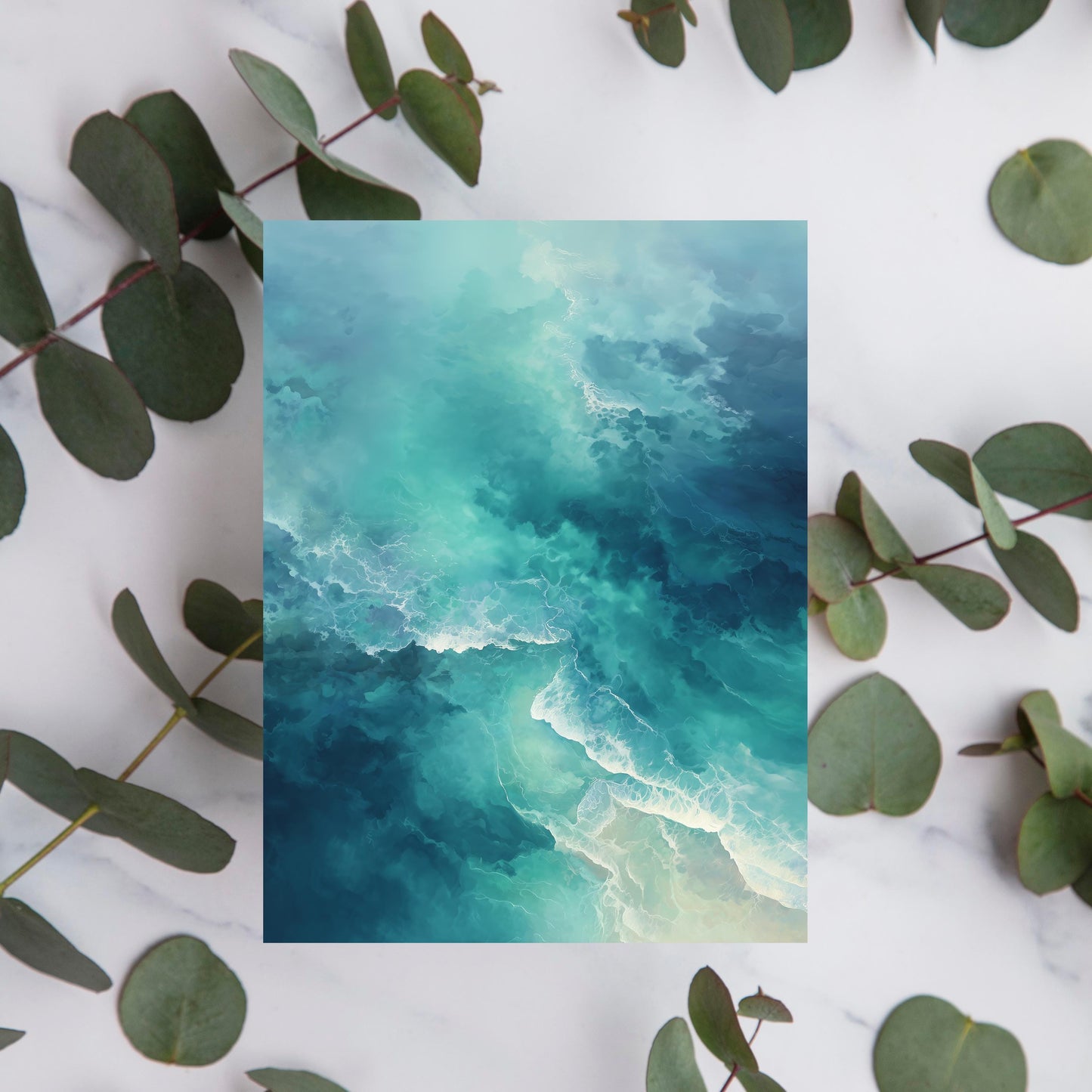 Abstract Teal Ocean Waves Greeting Card