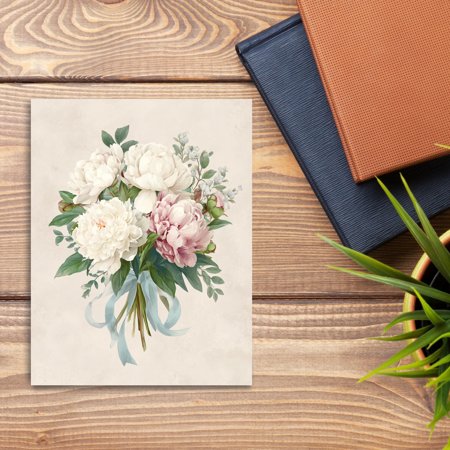 Peony Bouquet Greeting Card, Pink and White Floral Stationery
