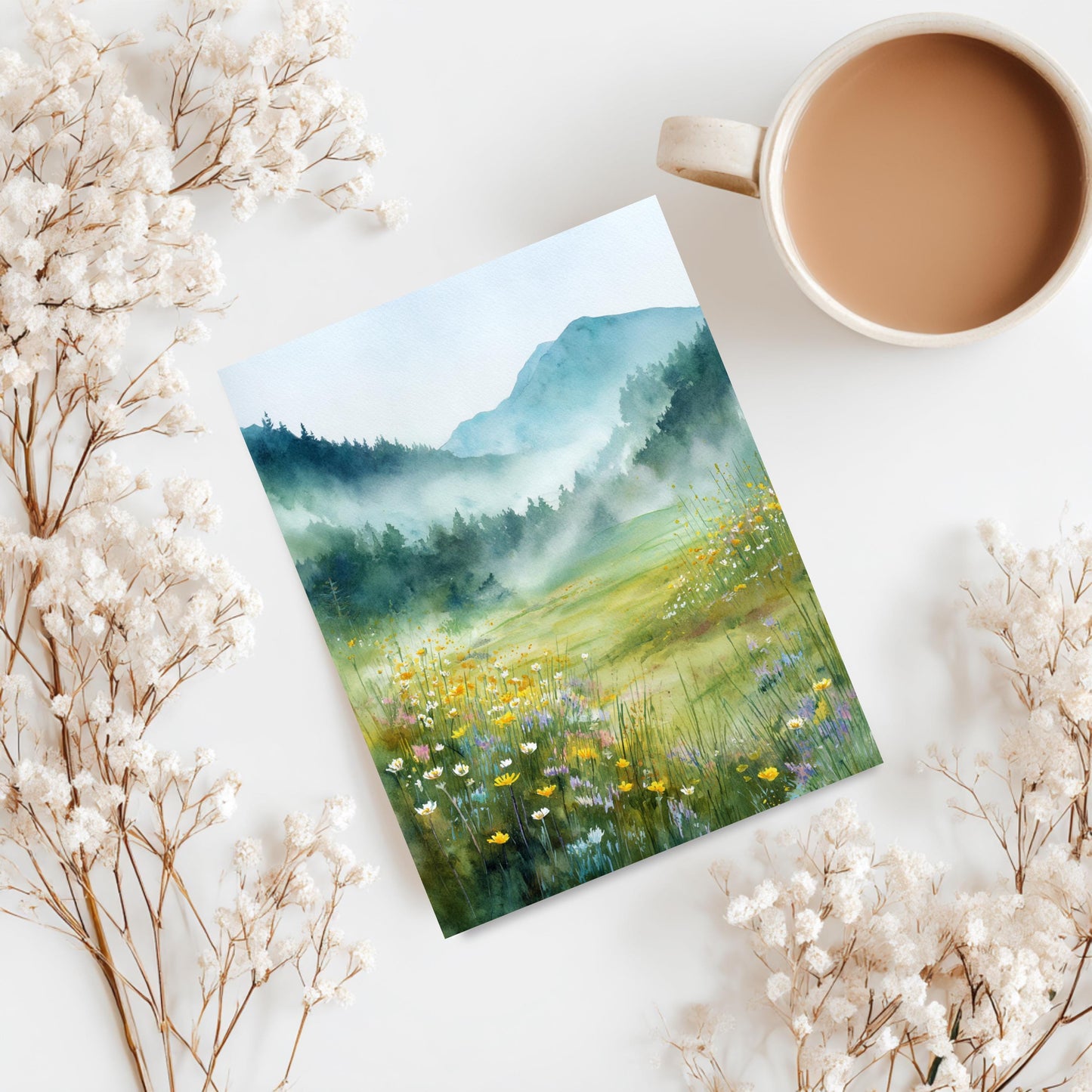 Watercolor Mountain Meadow Greeting Card