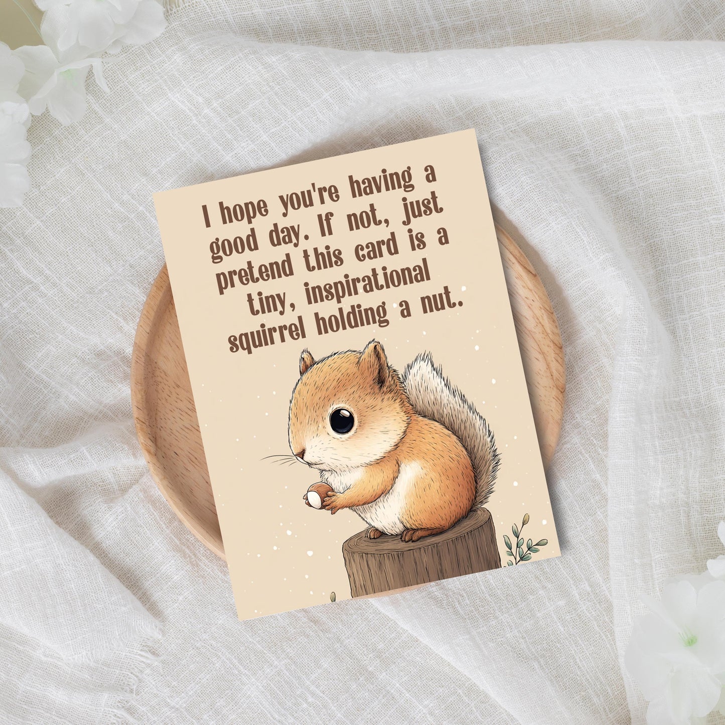Greeting Card, Cartoon Squirrel Holding a Nut
