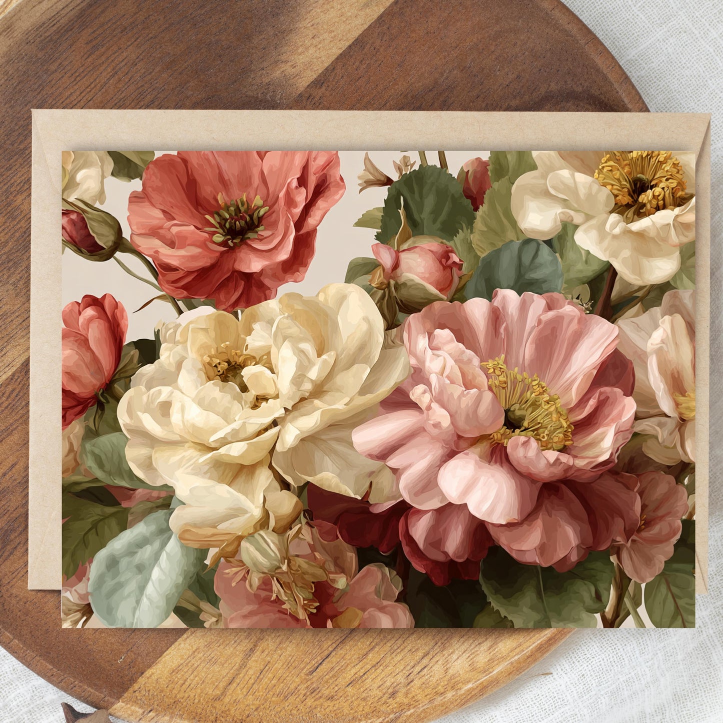 Painted Poppies & Roses Greeting Card