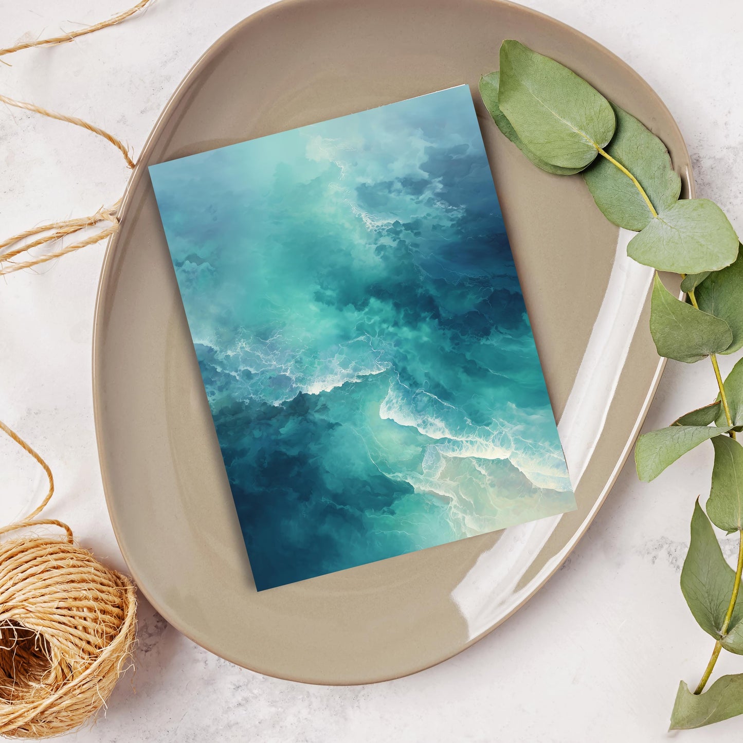 Abstract Teal Ocean Waves Greeting Card